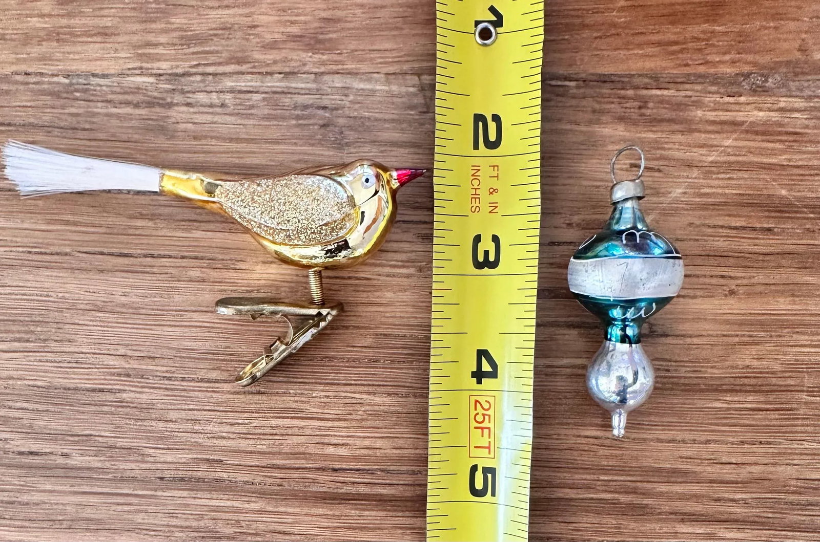 Christmas Glass Ornament Bird Clip and Miniature Bell- 2 Pieces - 2
