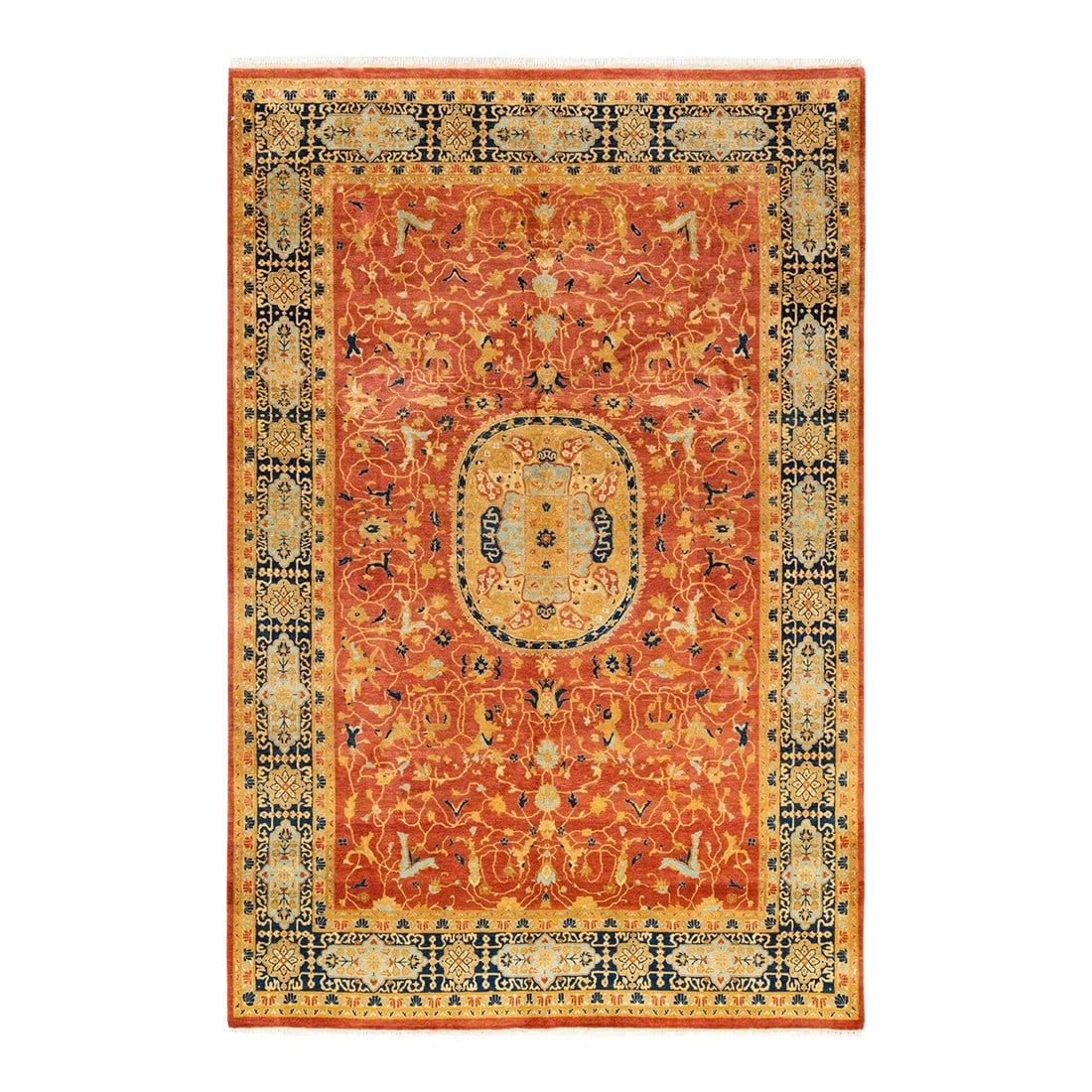 Mogul, One-of-a-Kind Hand-Knotted Area Rug - Orange, 6' 0" x 9' 0": With understated palettes and allover designs, the rugs in the Mogul Collection will bring timeless sophistication to any room. Influenced by a spectrum of Turkish, Indian, and Persian designs, the