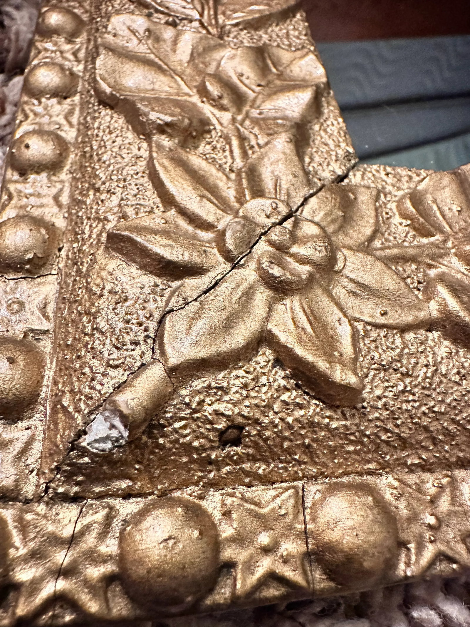 Antique Victorian Floral Gilded Plaster Oak Wood Frame Mirror - 11