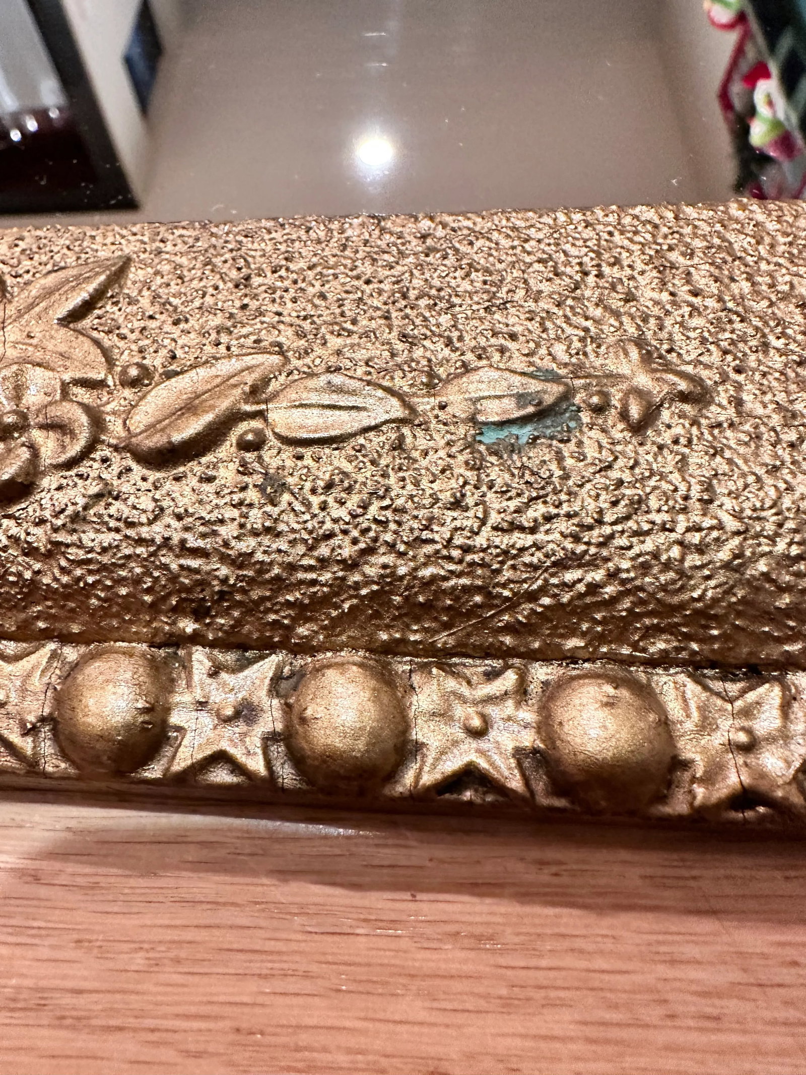 Antique Victorian Floral Gilded Plaster Oak Wood Frame Mirror - 3