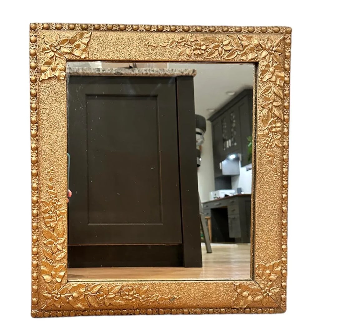 Antique Victorian Floral Gilded Plaster Oak Wood Frame Mirror - 5