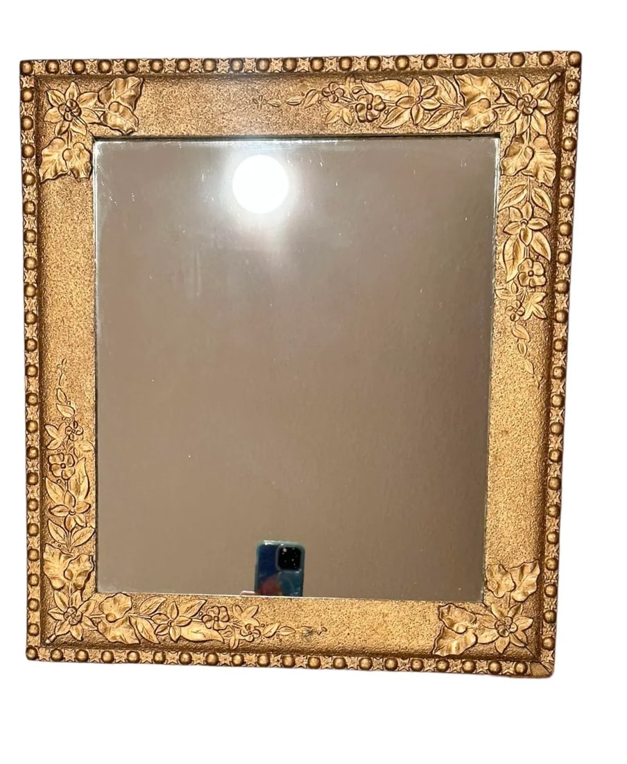 Antique Victorian Floral Gilded Plaster Oak Wood Frame Mirror - 7