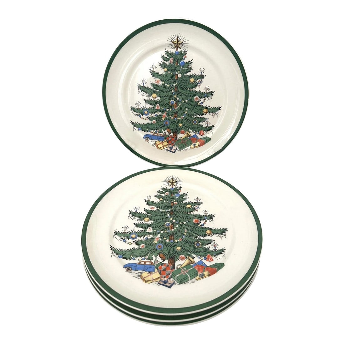 Christmas Salad Plates-A Set of 4: Set of 4 Christmas Salad Plates by Plummer N.Y Perfect to mix and match with a solid green or white plate. 8.25in round Make sure to follow me, I have flash sales for my followers only C2 Condition: A