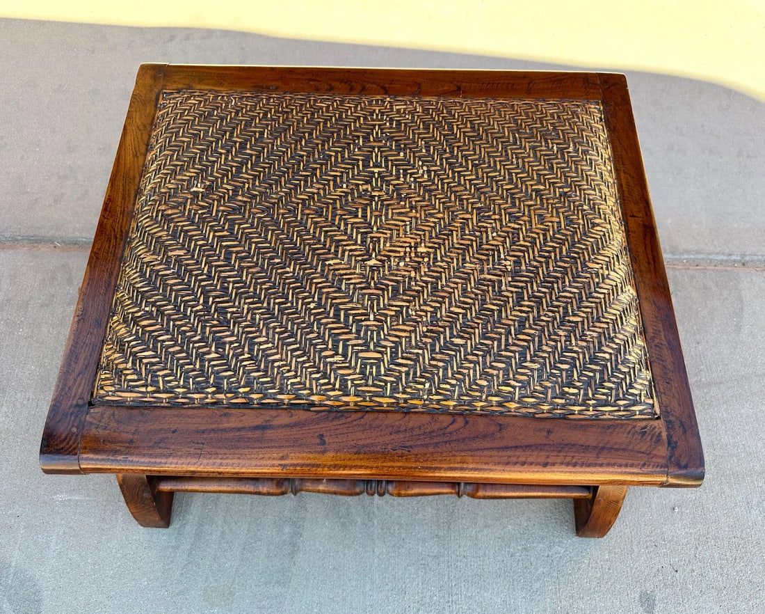 Indonesian Wood/Rattan Foot Stool - 2