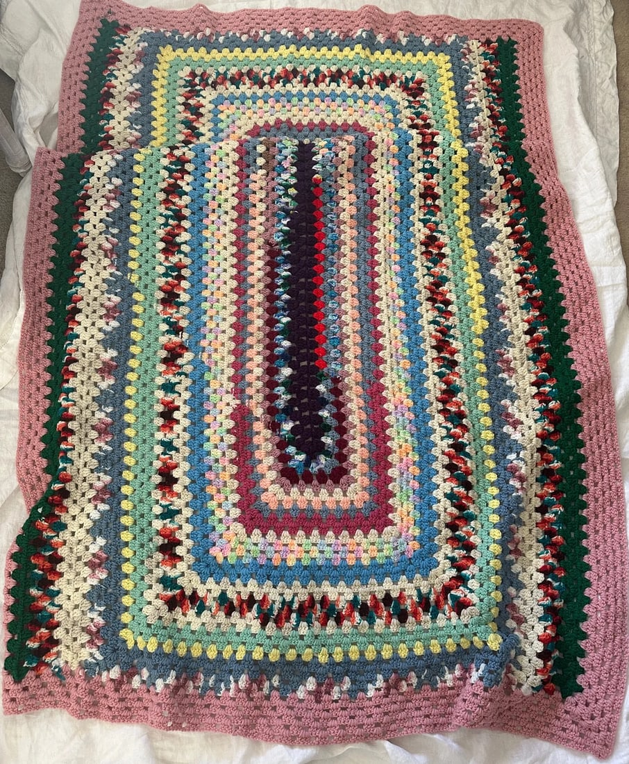Vintage Multi-Color Crochet Throw - 2