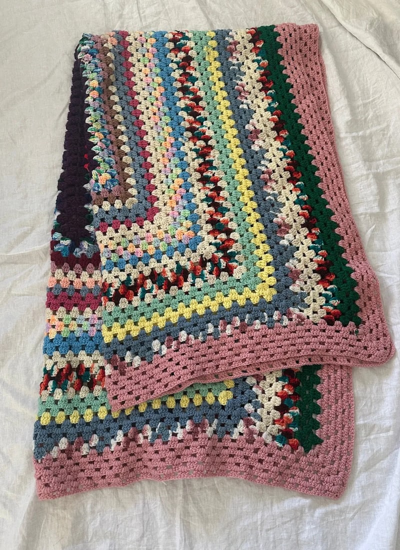 Vintage Multi-Color Crochet Throw - 3