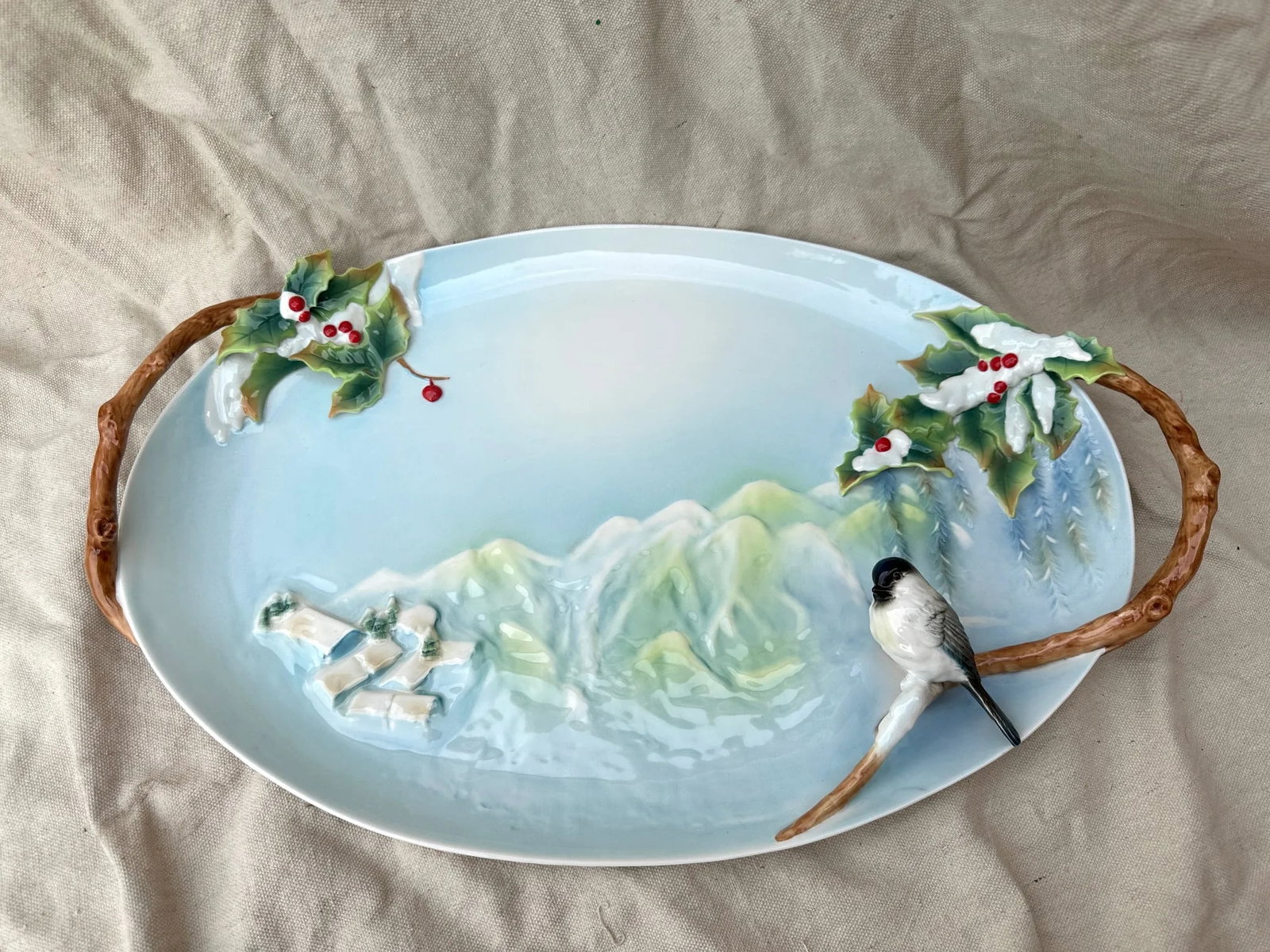 Vintage Holiday Beginnings Chickadee Ornamental Platter - 2