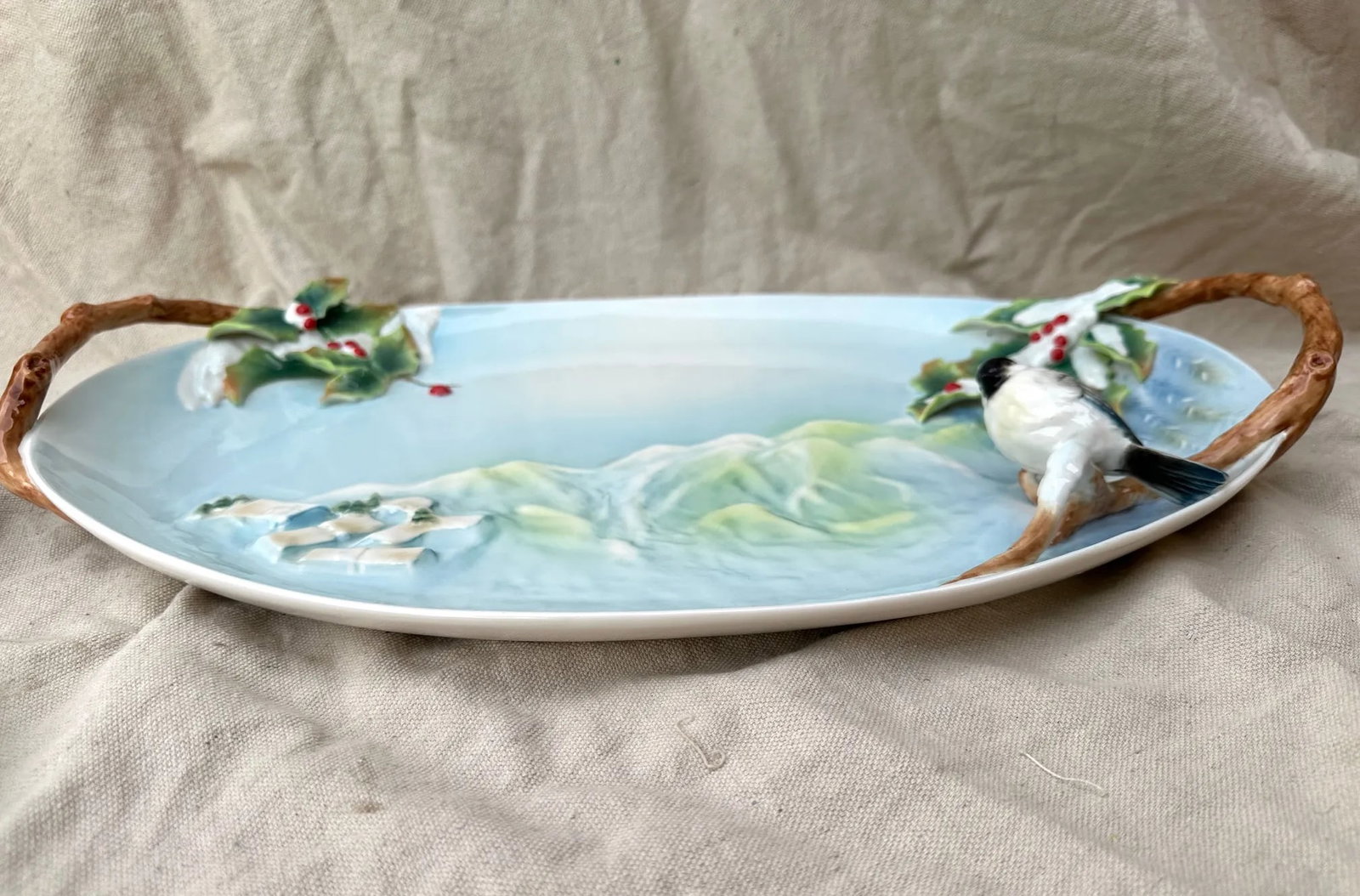 Vintage Holiday Beginnings Chickadee Ornamental Platter - 3