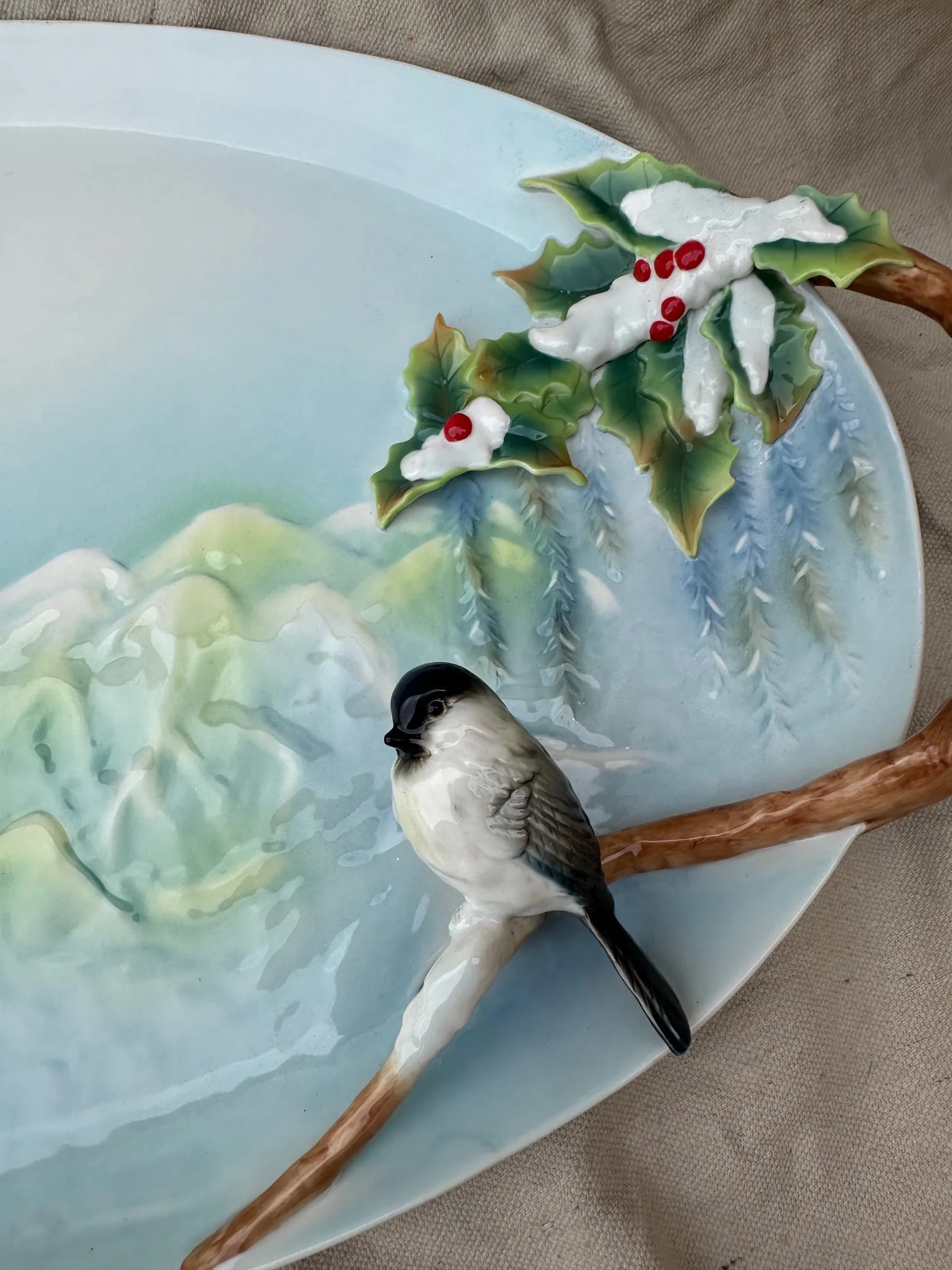 Vintage Holiday Beginnings Chickadee Ornamental Platter - 5