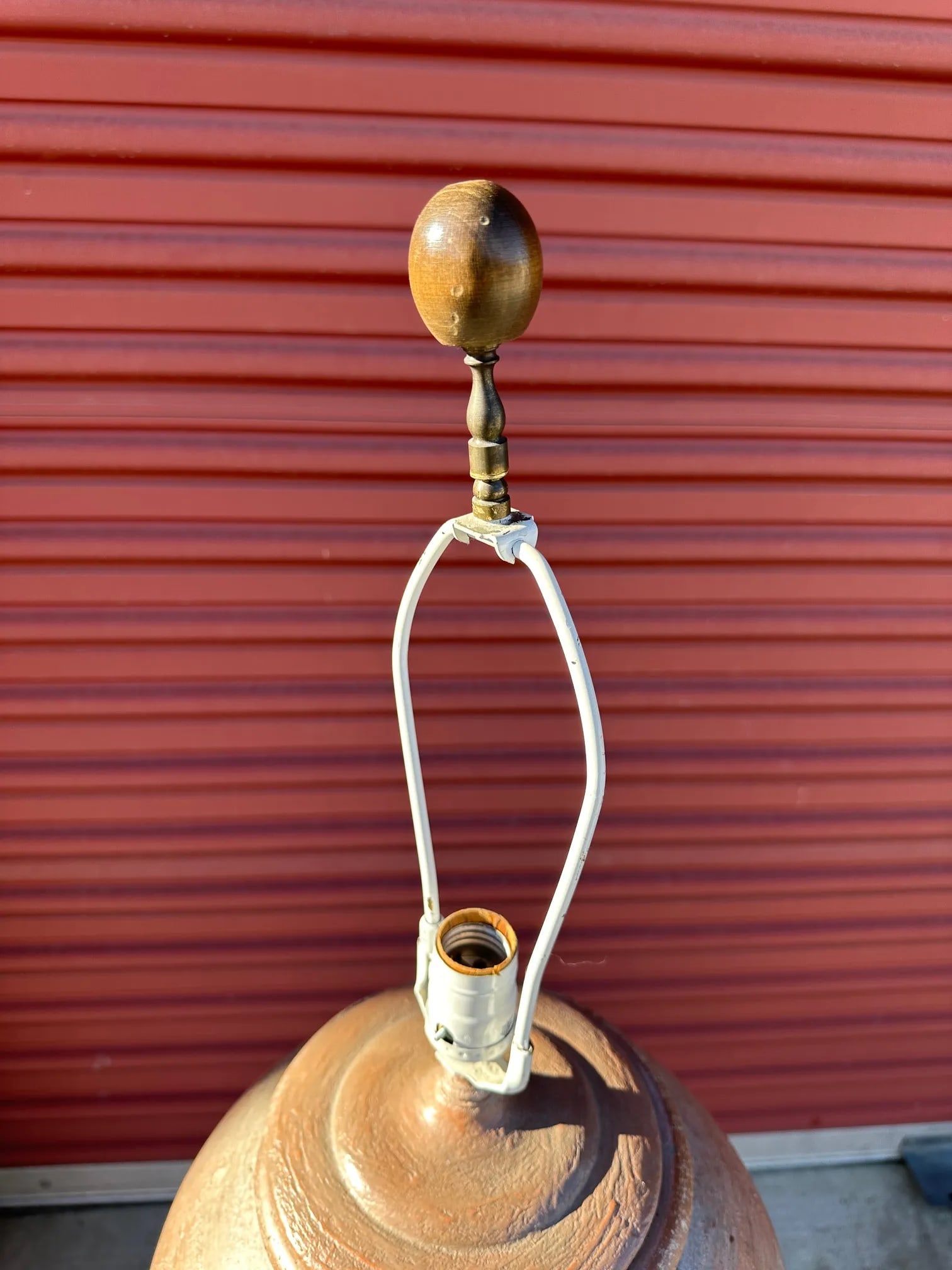 Vintage Distressed Terra Cotta Clay Table Lamp - 10