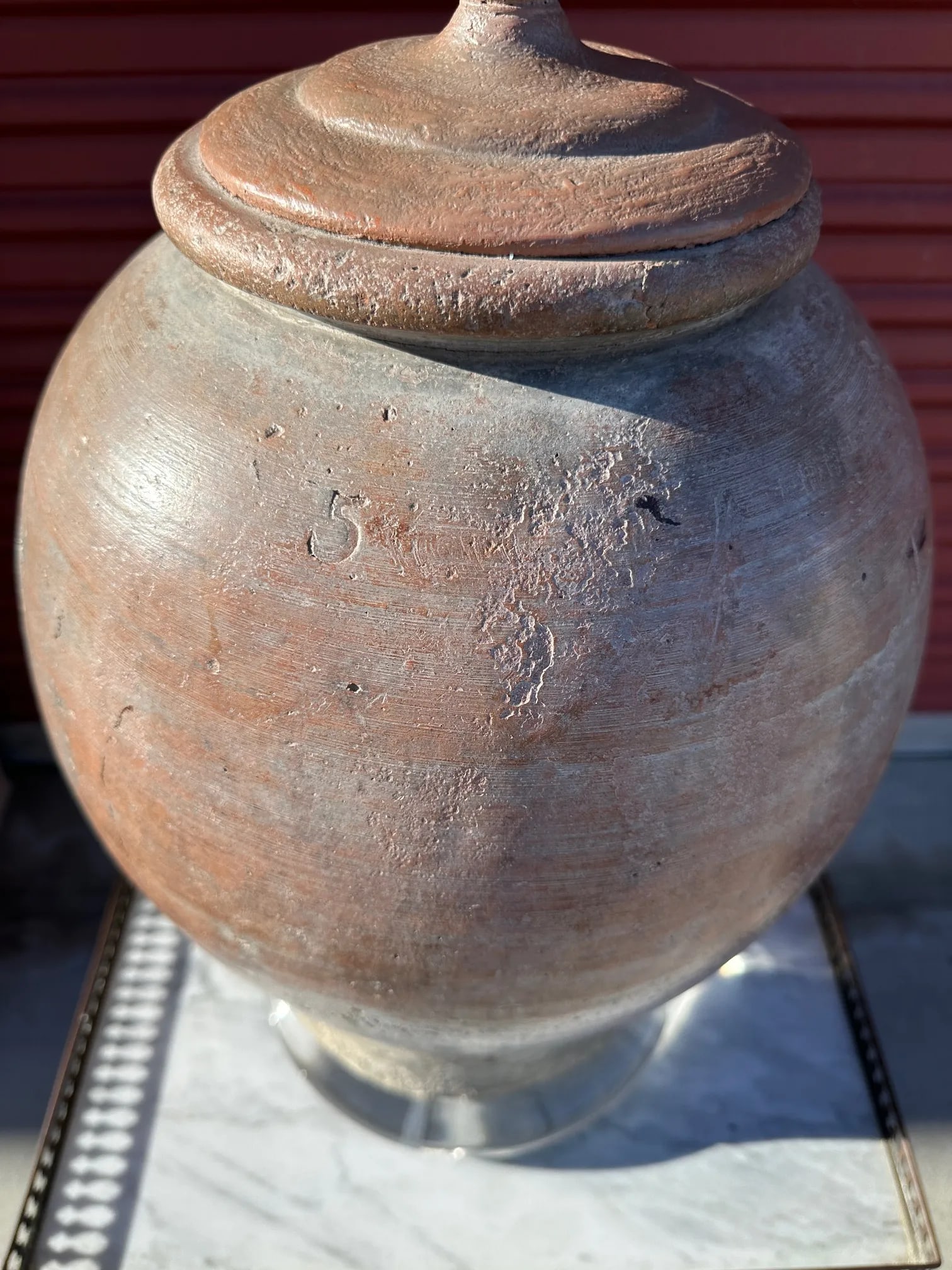 Vintage Distressed Terra Cotta Clay Table Lamp - 3