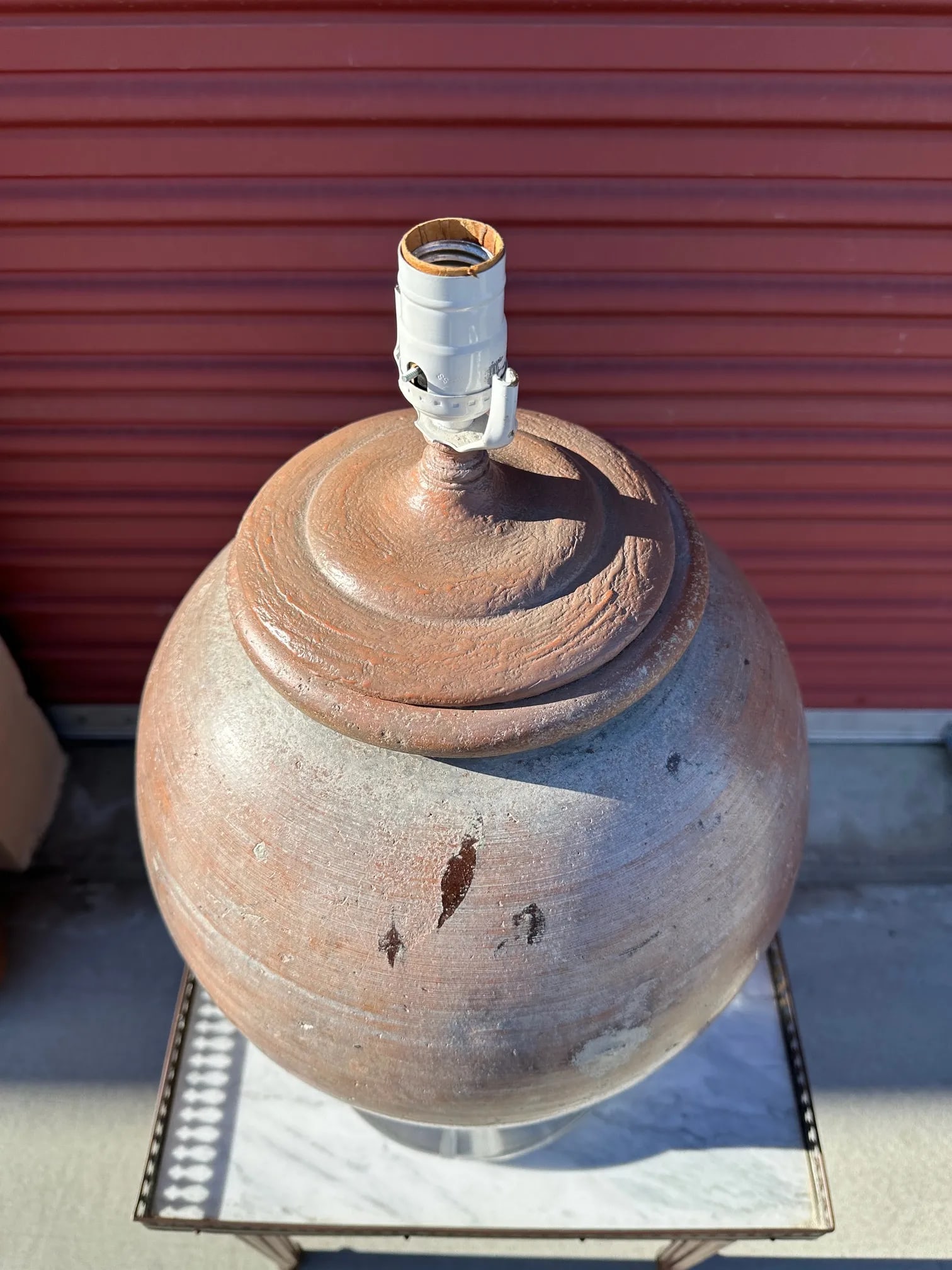 Vintage Distressed Terra Cotta Clay Table Lamp - 6