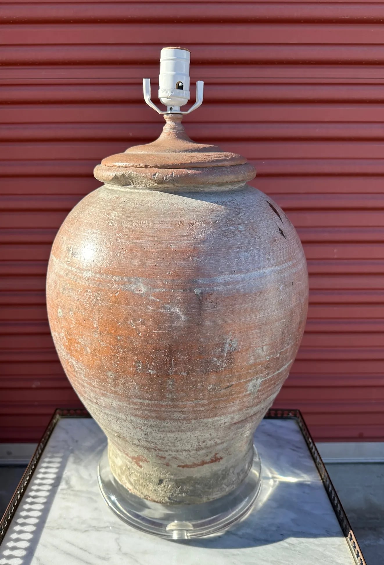 Vintage Distressed Terra Cotta Clay Table Lamp - 7