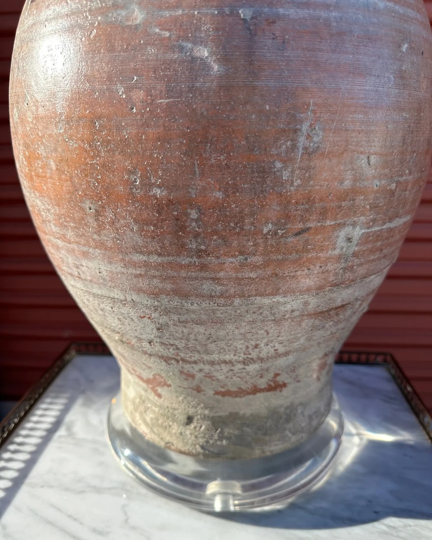 Vintage Distressed Terra Cotta Clay Table Lamp - 8
