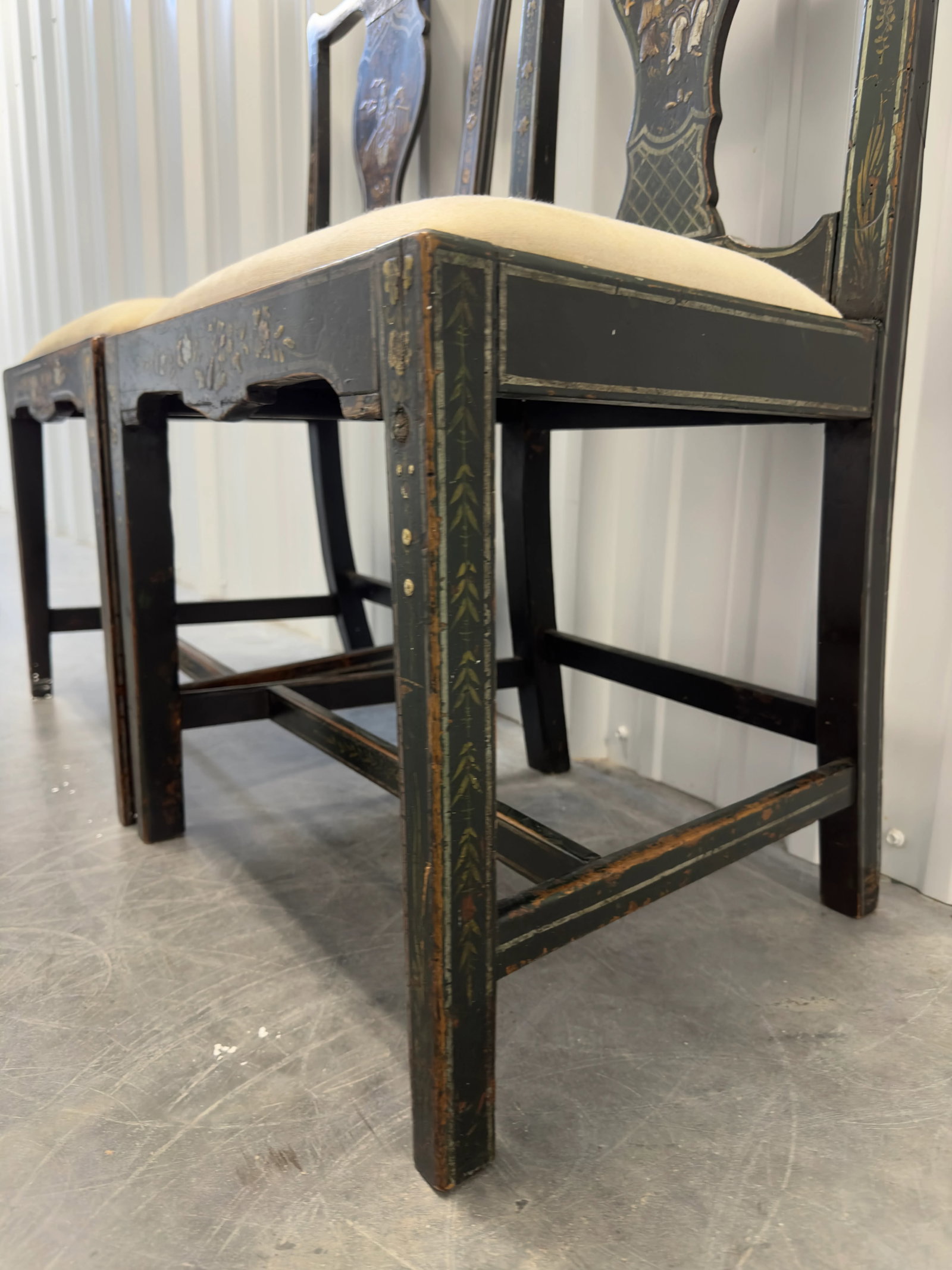 Late 18th Century Pair of Black Chinoiserie Hand Painted and Detailed Side Chairs - 3