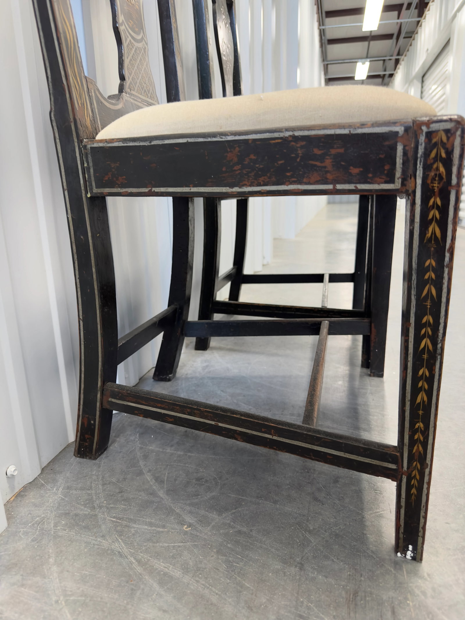 Late 18th Century Pair of Black Chinoiserie Hand Painted and Detailed Side Chairs - 5