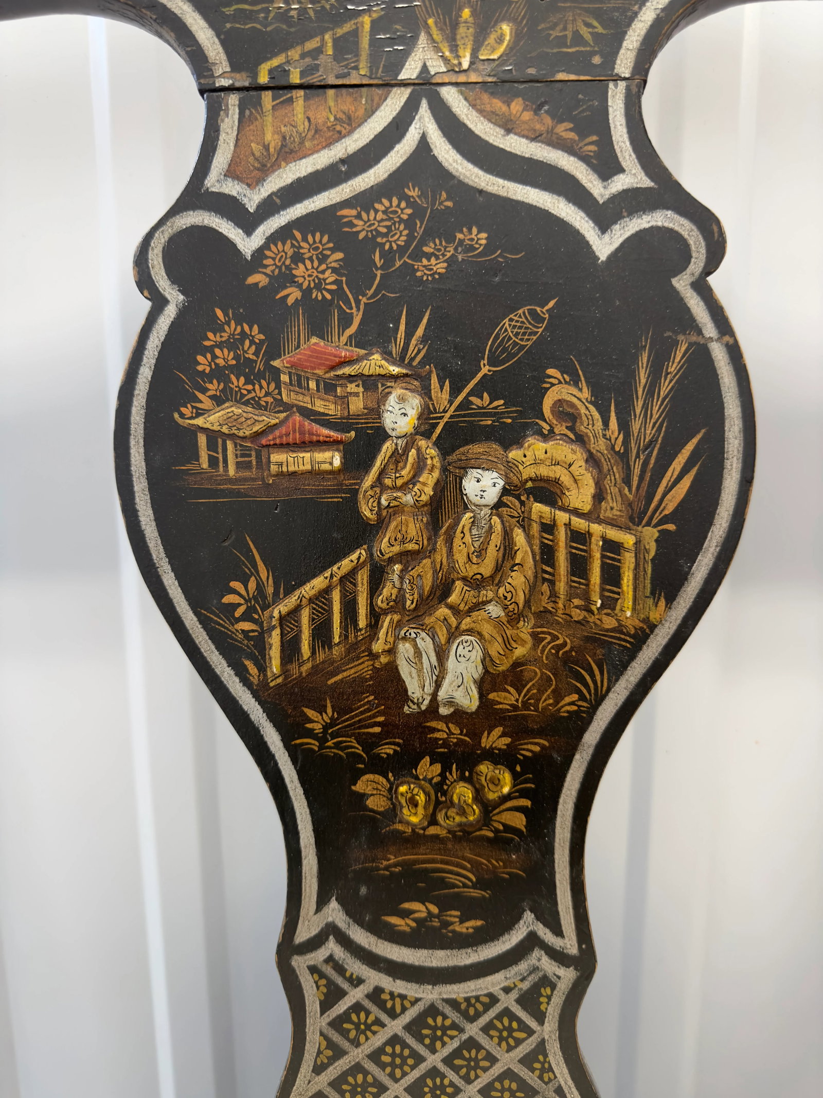 Late 18th Century Pair of Black Chinoiserie Hand Painted and Detailed Side Chairs - 6