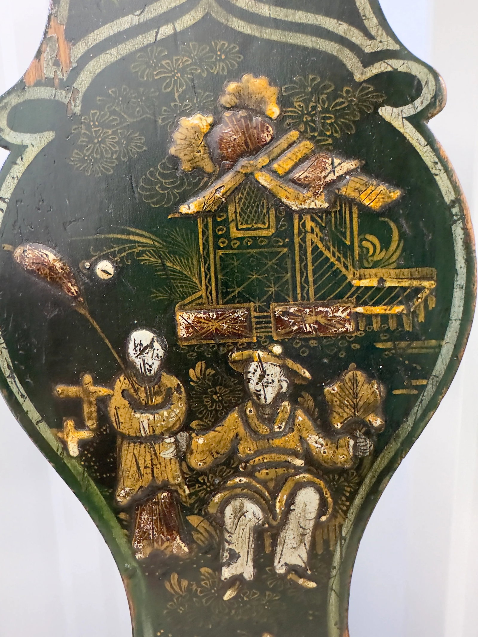 Late 18th Century Pair of Black Chinoiserie Hand Painted and Detailed Side Chairs - 7