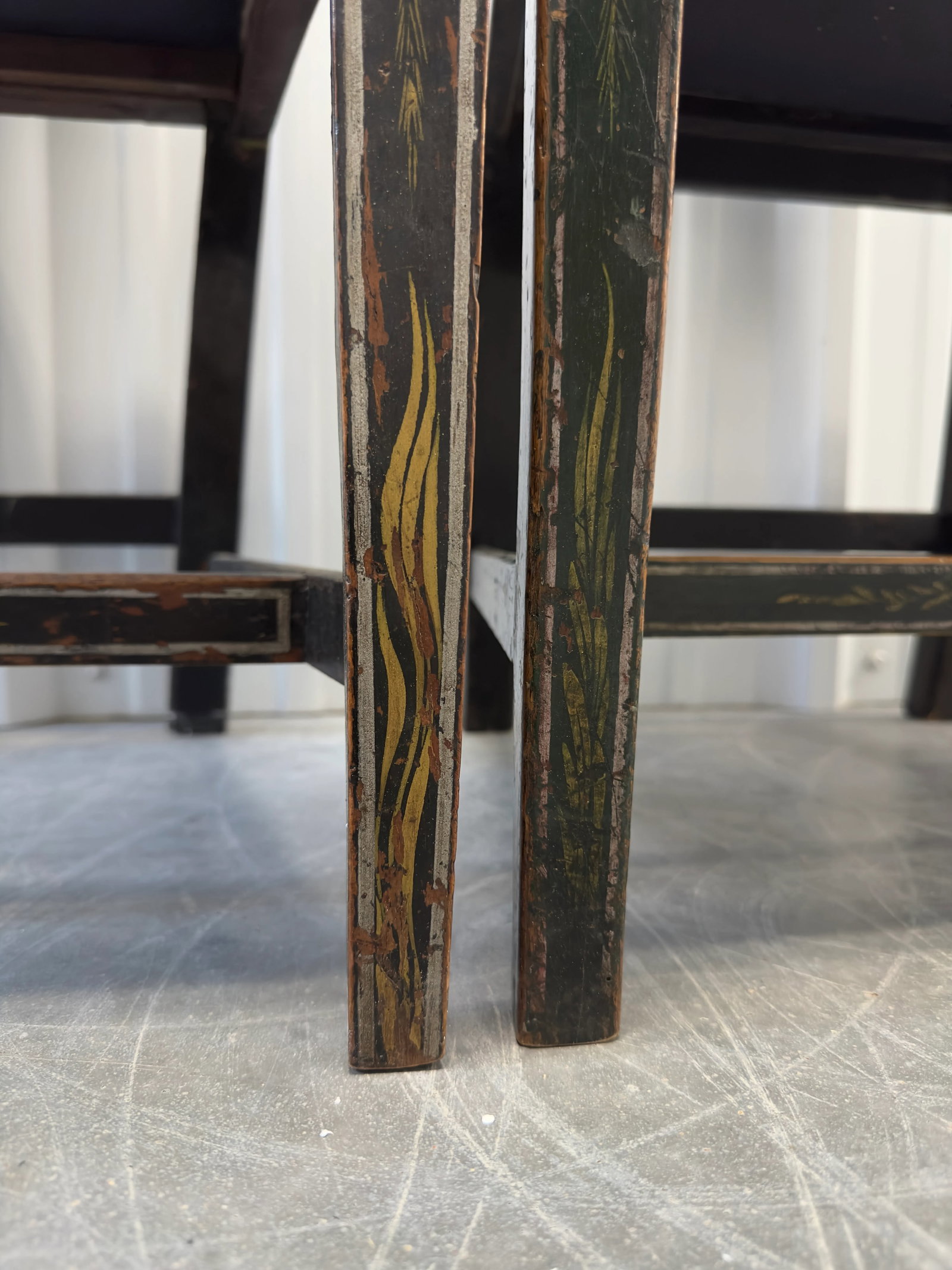 Late 18th Century Pair of Black Chinoiserie Hand Painted and Detailed Side Chairs - 8