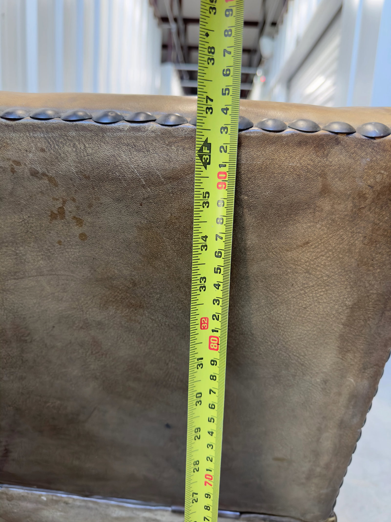 Late 18th Century An Antique Italian Drop Arm Sofa Chair in Original Leather and Brass Details - 4