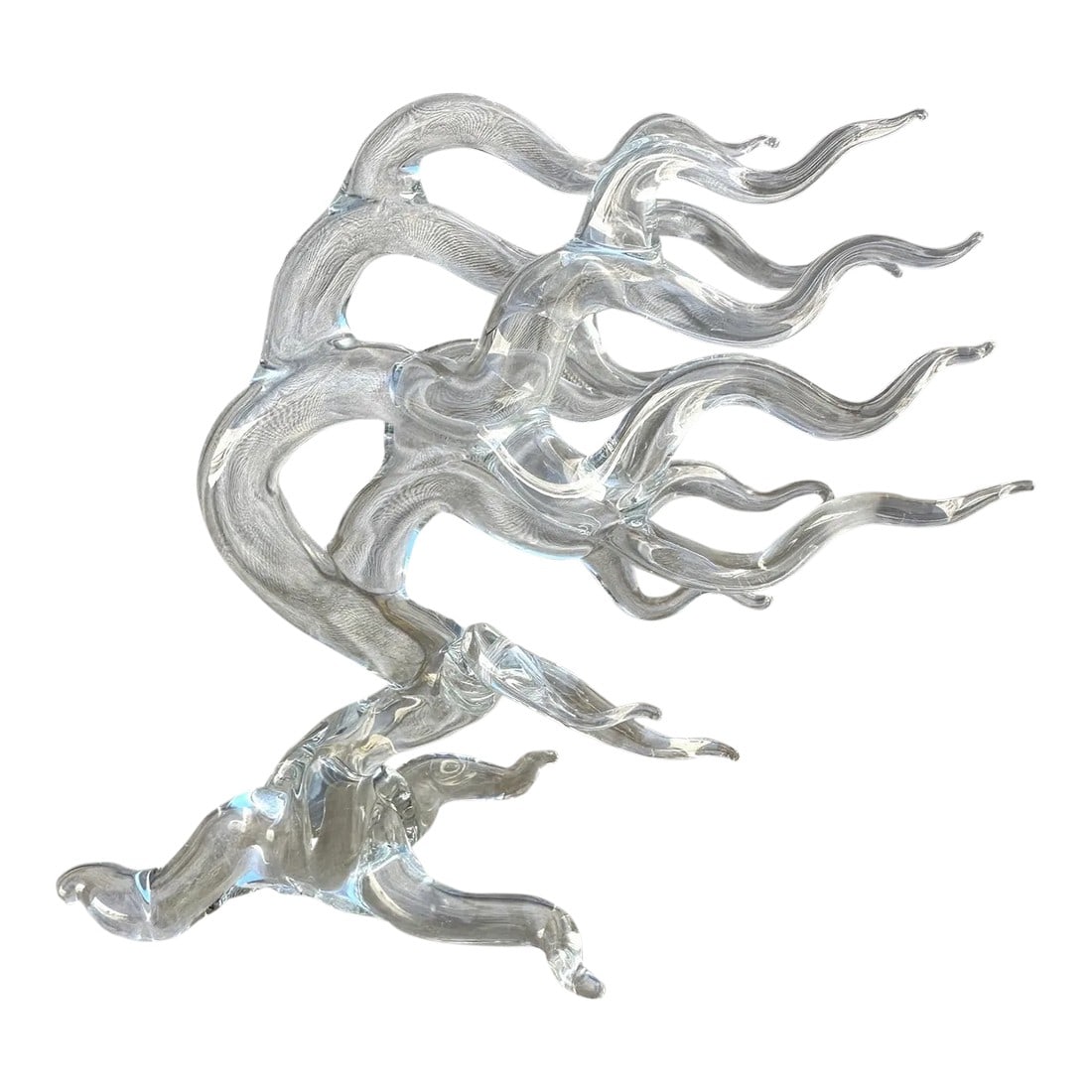 Hans Frabel Glass "Windswept Tree" Sculpture: Hans Frabel Glass Windswept Tree Sculpture no base. Hans Godo Fräbel is one of the first American flame-workers to have been part of the major art movement. In the early seventies, he produced