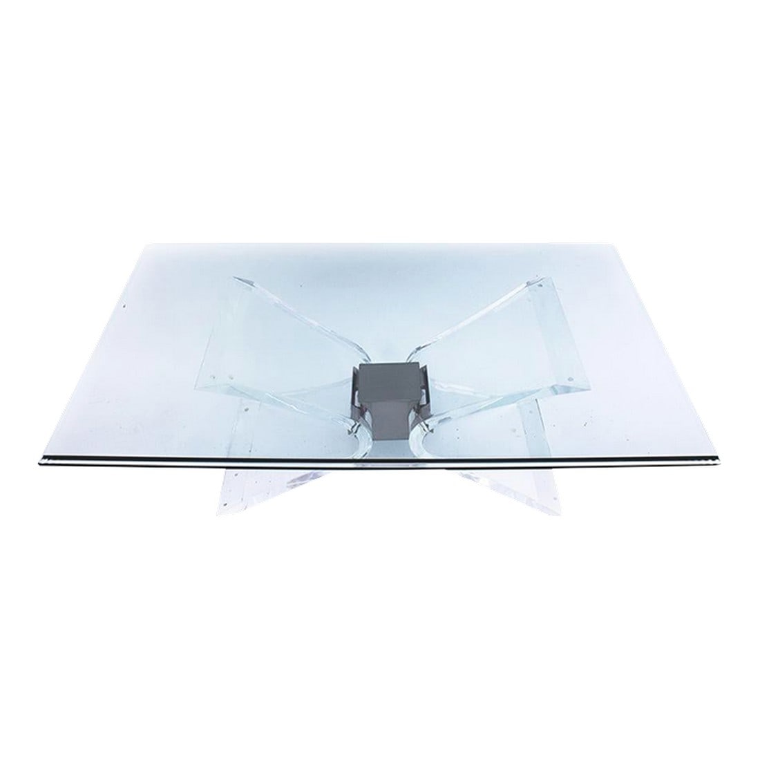 Mid-Century Modern Lucite & Chrome Butterfly Coffee Table With Thick Glass Top (1 of 10)