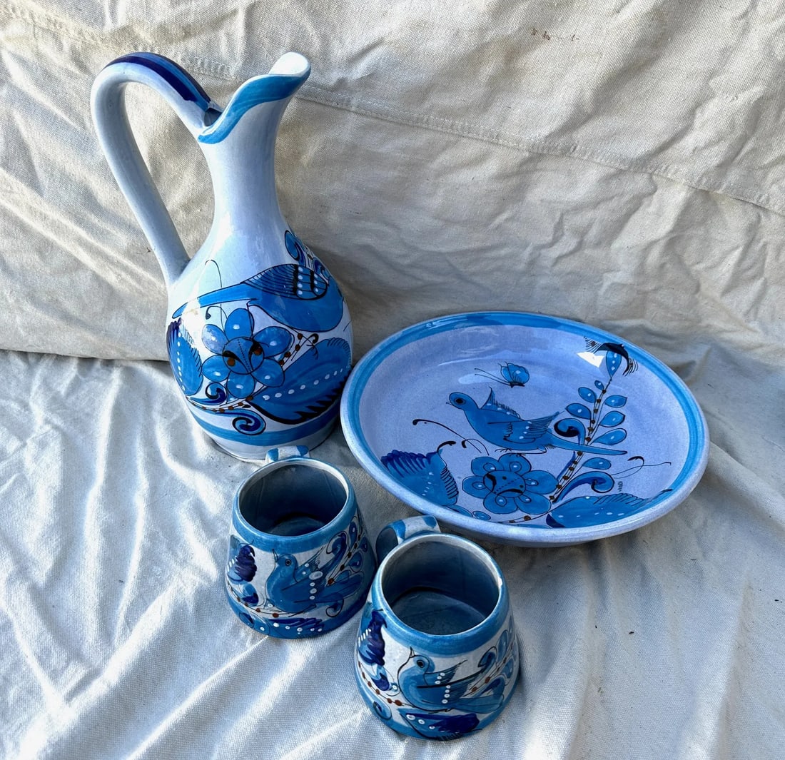Vintage Ken Edwards Tonala/El Palomar Pottery Blue Bird Set - 3