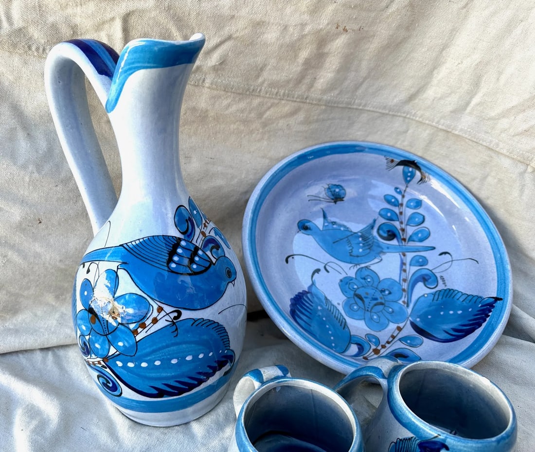 Vintage Ken Edwards Tonala/El Palomar Pottery Blue Bird Set - 7