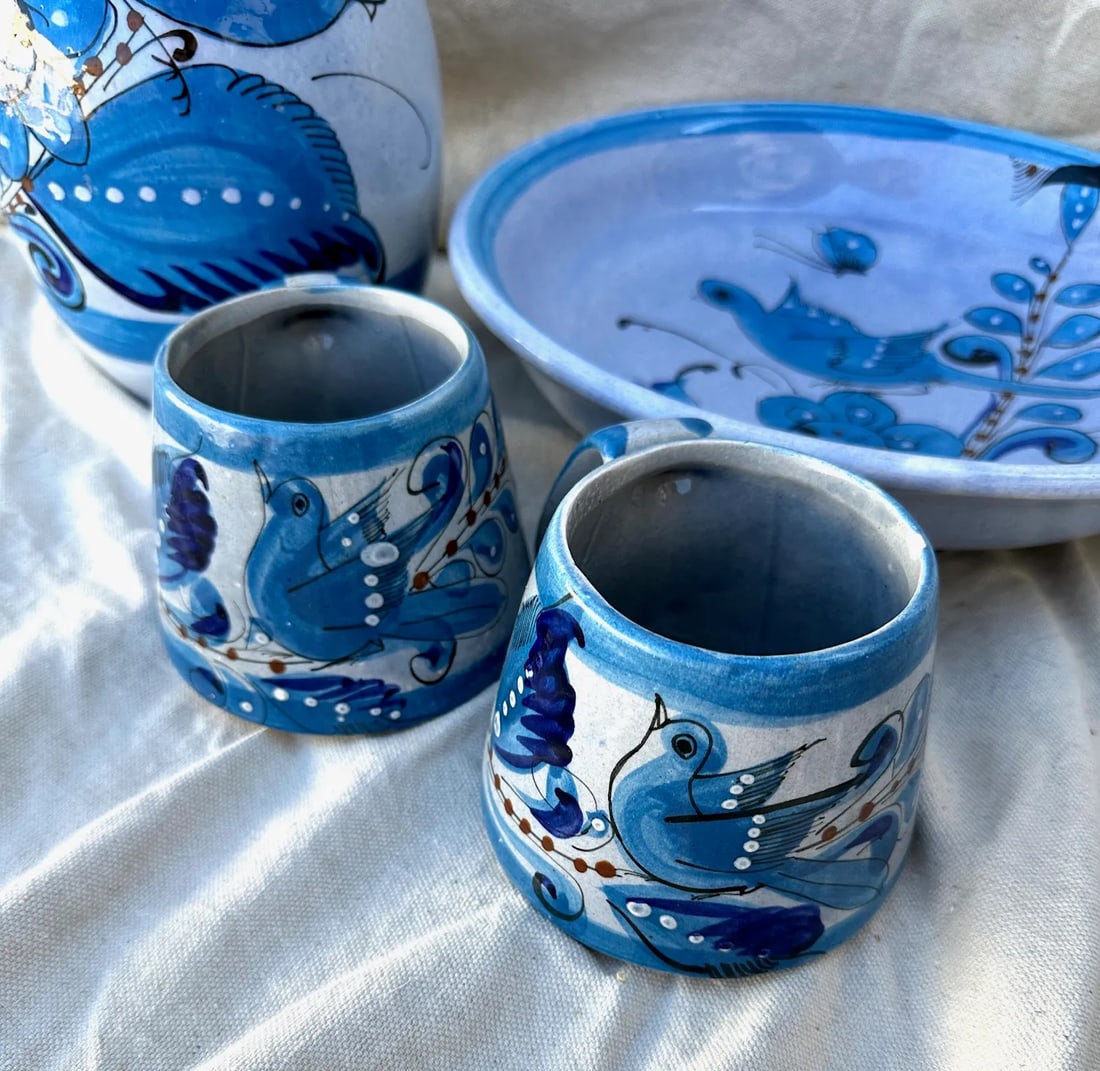 Vintage Ken Edwards Tonala/El Palomar Pottery Blue Bird Set - 8