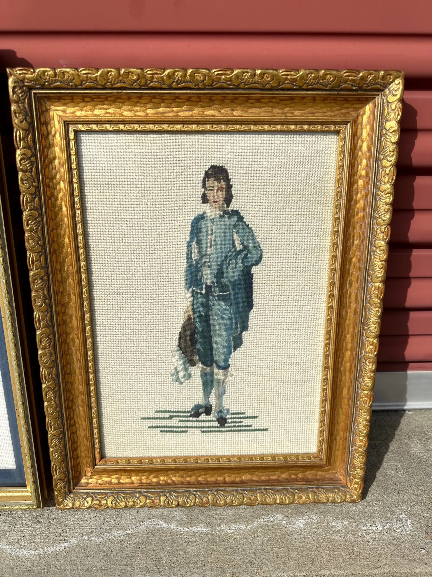Vintage Blue Boy Needlepoint Framed Art - 3