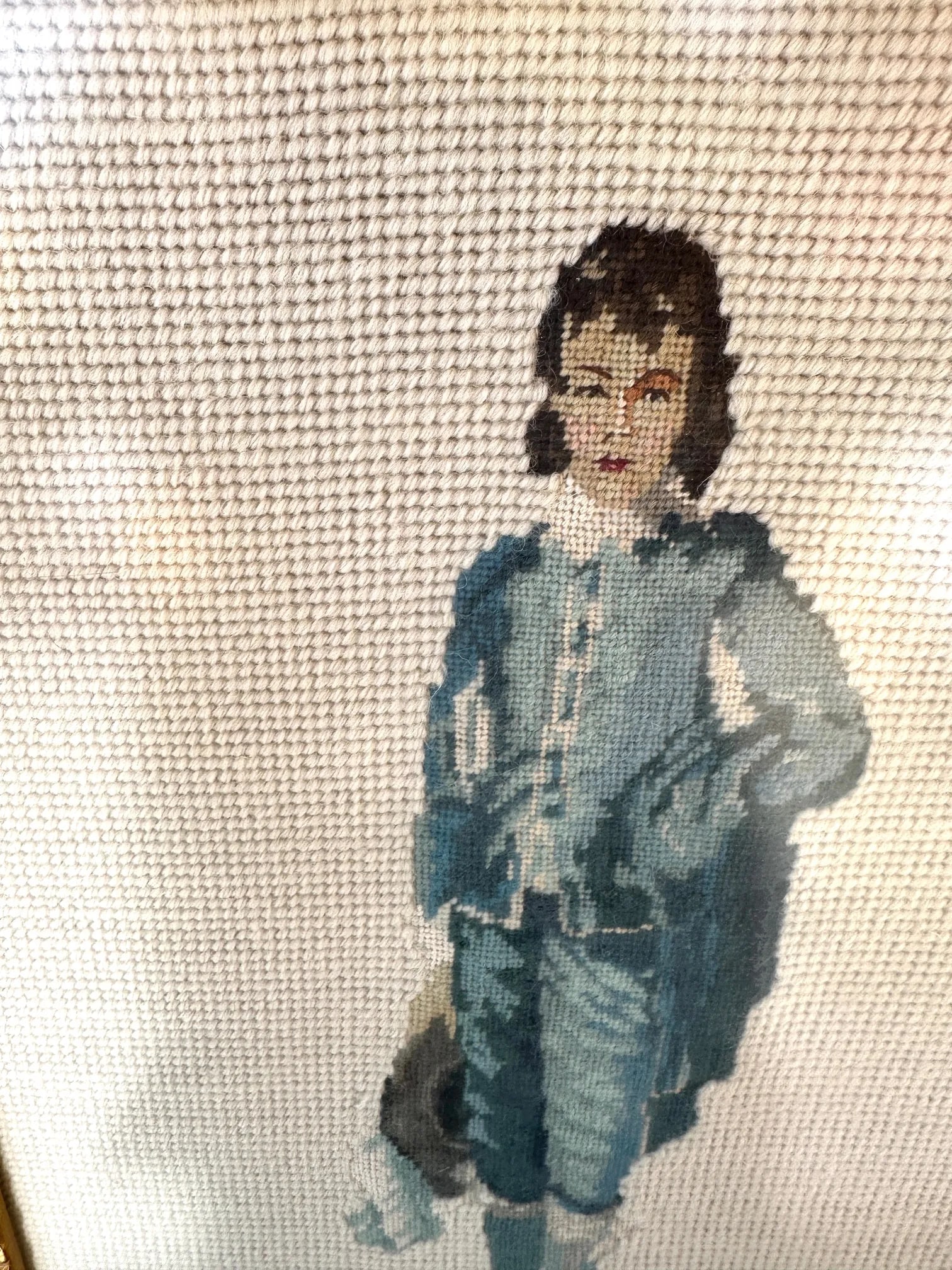 Vintage Blue Boy Needlepoint Framed Art - 4