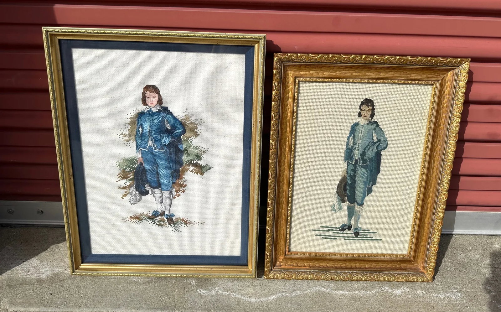 Vintage Blue Boy Needlepoint Framed Art - 7