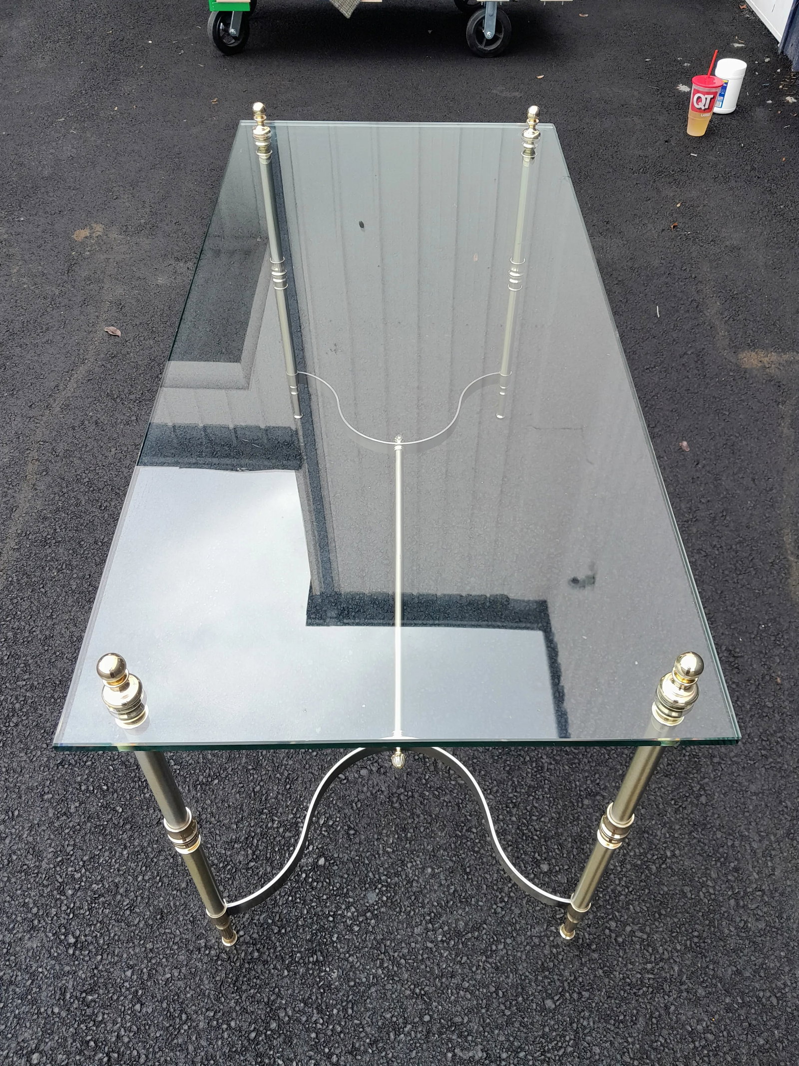 Restored 1970s Maison Jansen French Glass Brass and Steel Console Desk - 10