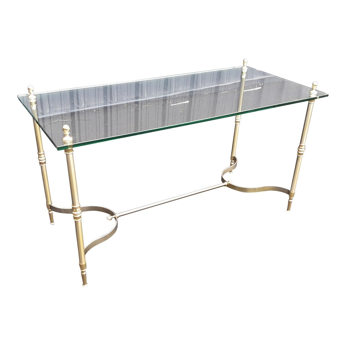 Restored 1970s Maison Jansen French Glass Brass and Steel Console Desk (1 of 12)