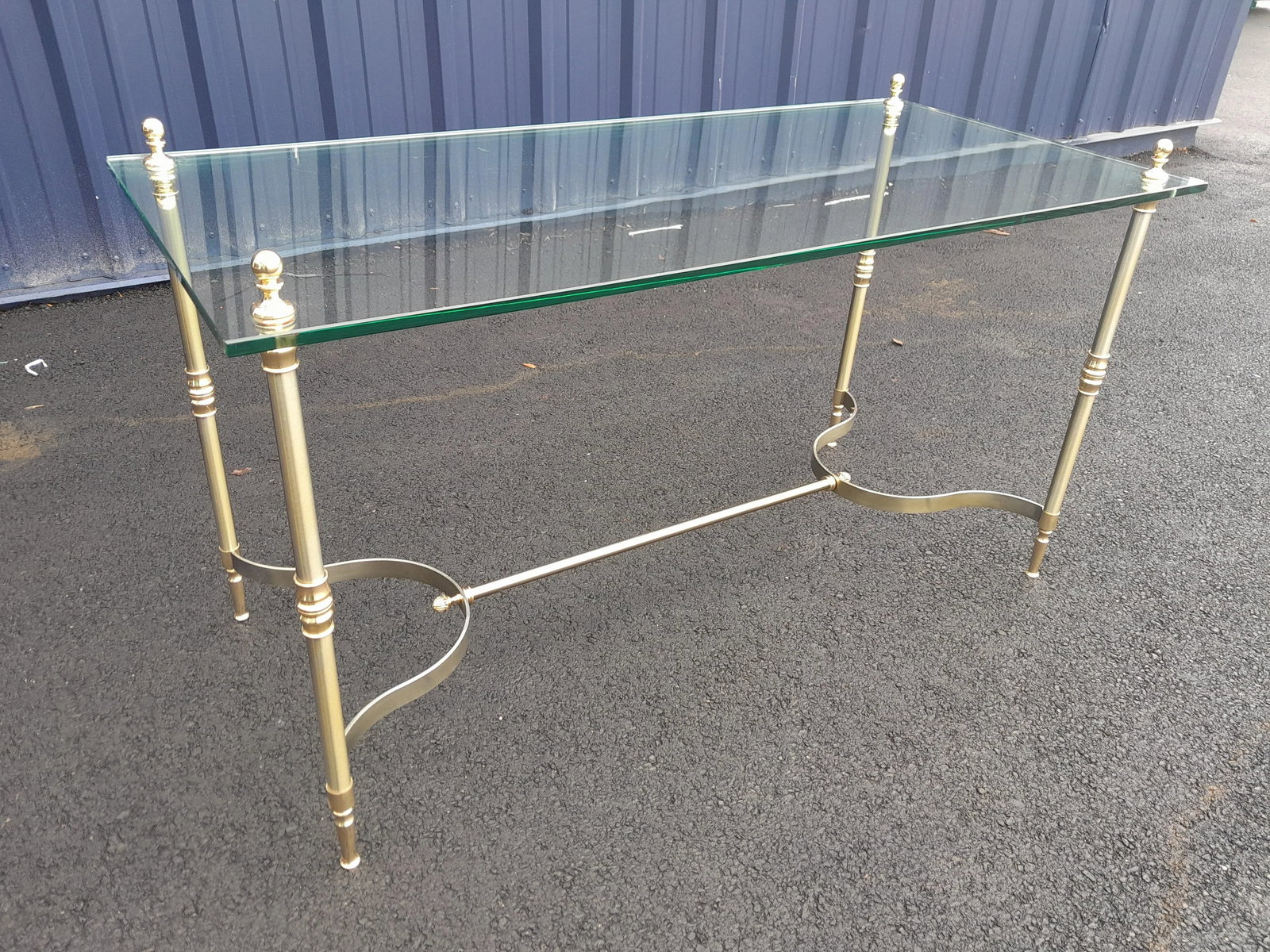 Restored 1970s Maison Jansen French Glass Brass and Steel Console Desk - 8