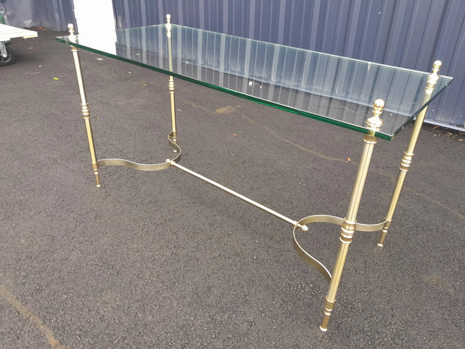 Restored 1970s Maison Jansen French Glass Brass and Steel Console Desk - 9