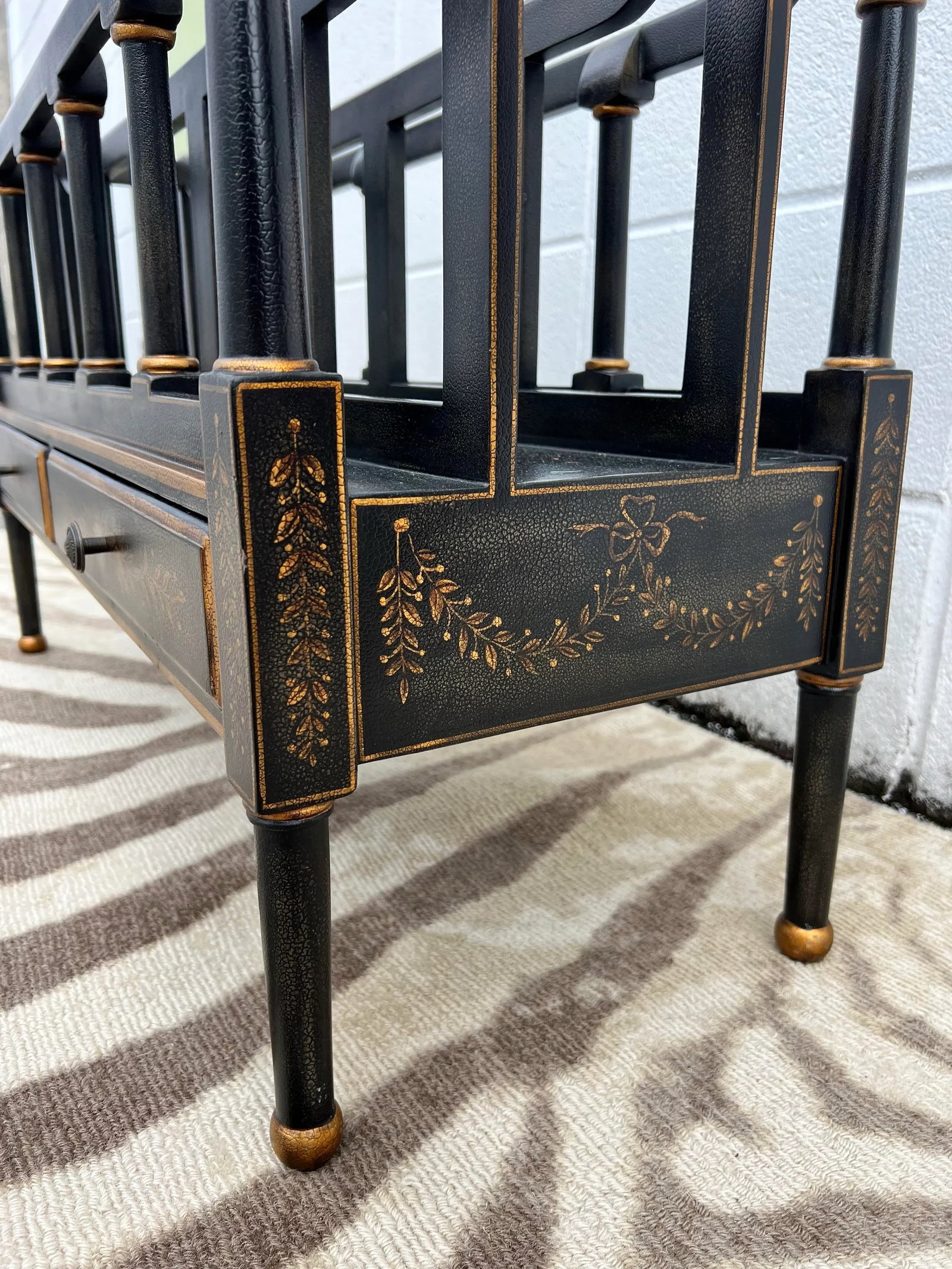 Vintage Regency Style Ebony Textured and Gilt Wood Canterbury / Magazine Rack in the Style of Maitla - 3