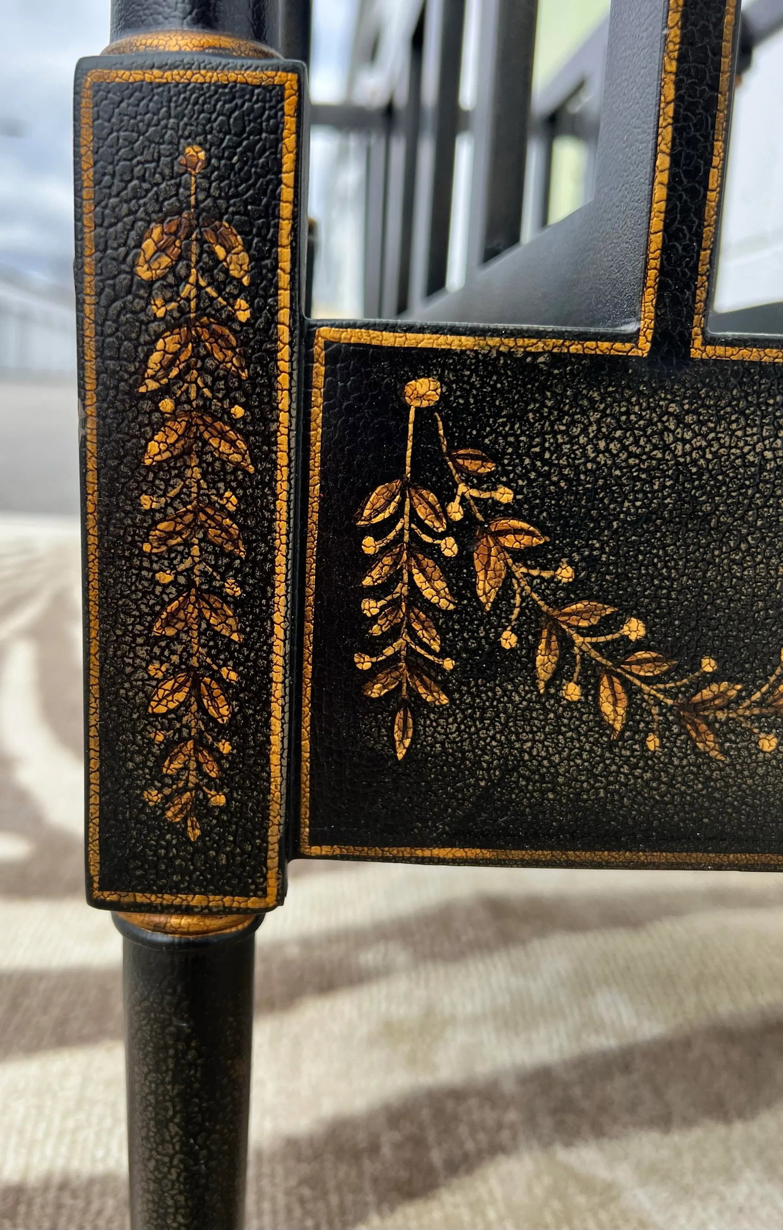 Vintage Regency Style Ebony Textured and Gilt Wood Canterbury / Magazine Rack in the Style of Maitla - 4