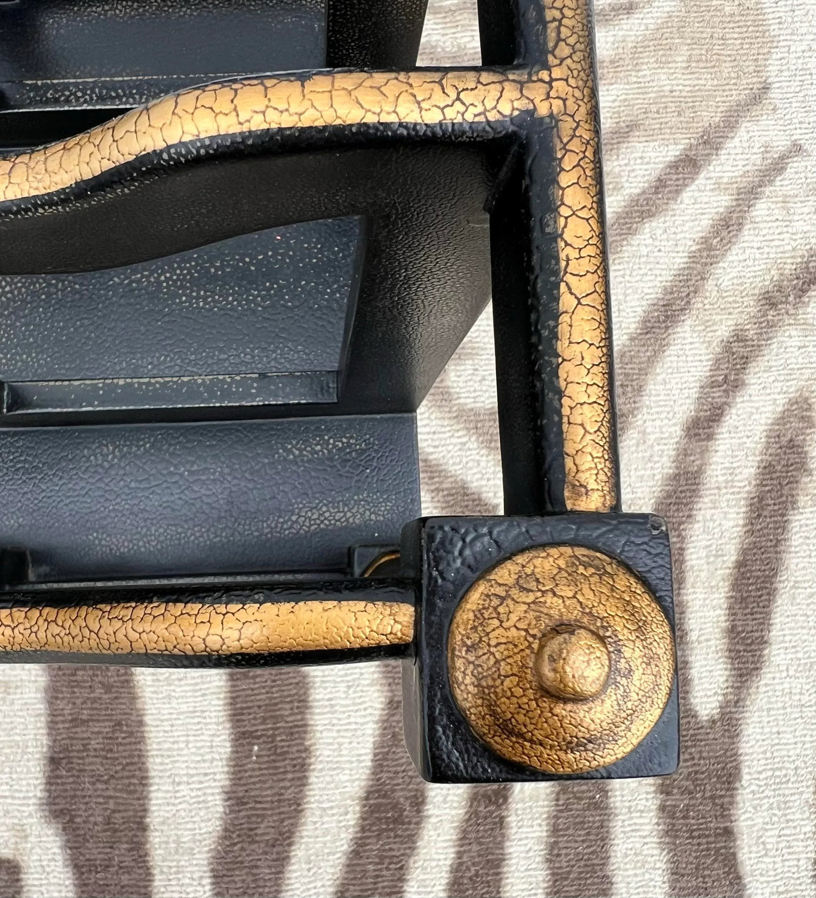 Vintage Regency Style Ebony Textured and Gilt Wood Canterbury / Magazine Rack in the Style of Maitla - 7