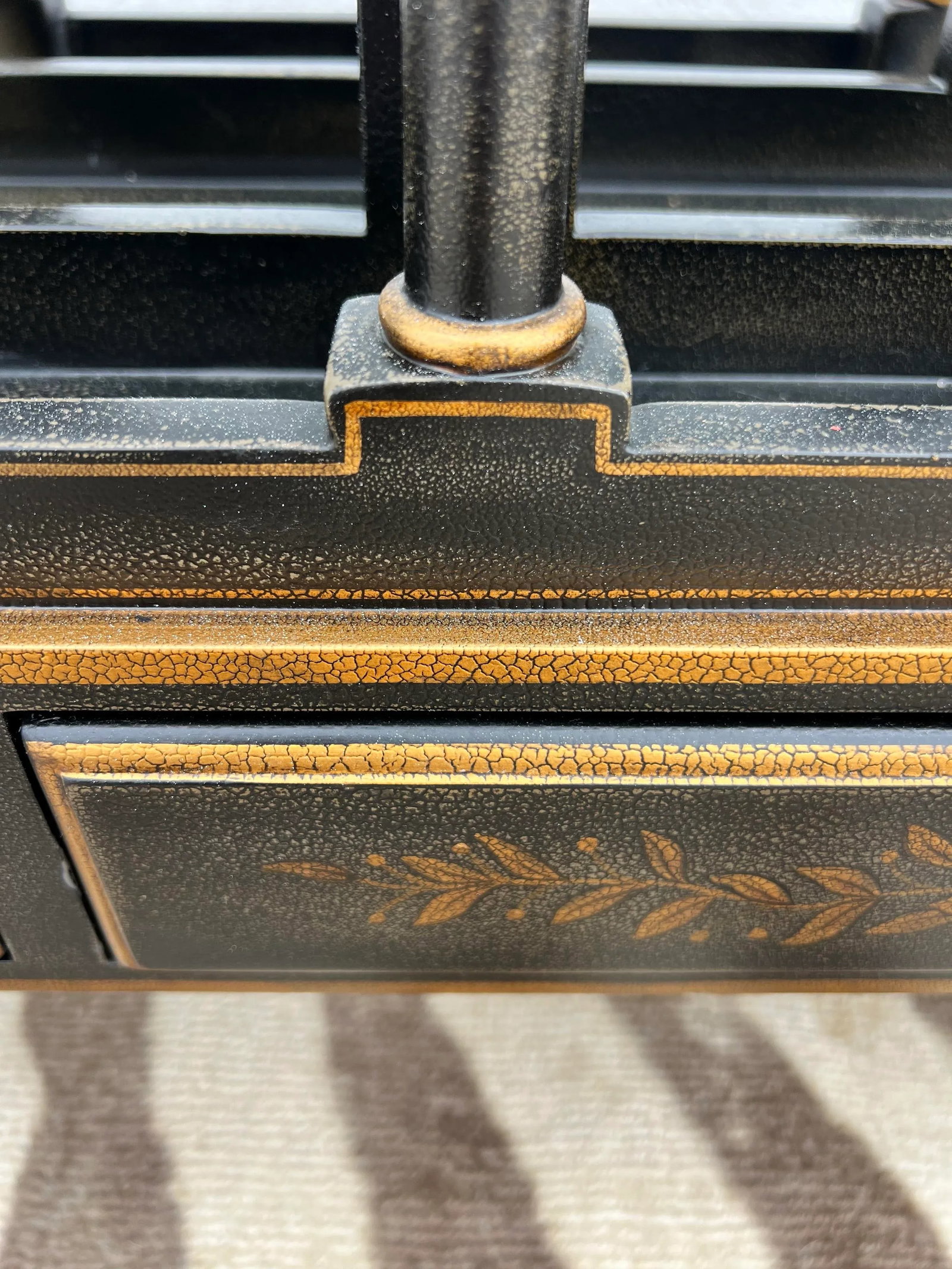 Vintage Regency Style Ebony Textured and Gilt Wood Canterbury / Magazine Rack in the Style of Maitla - 8