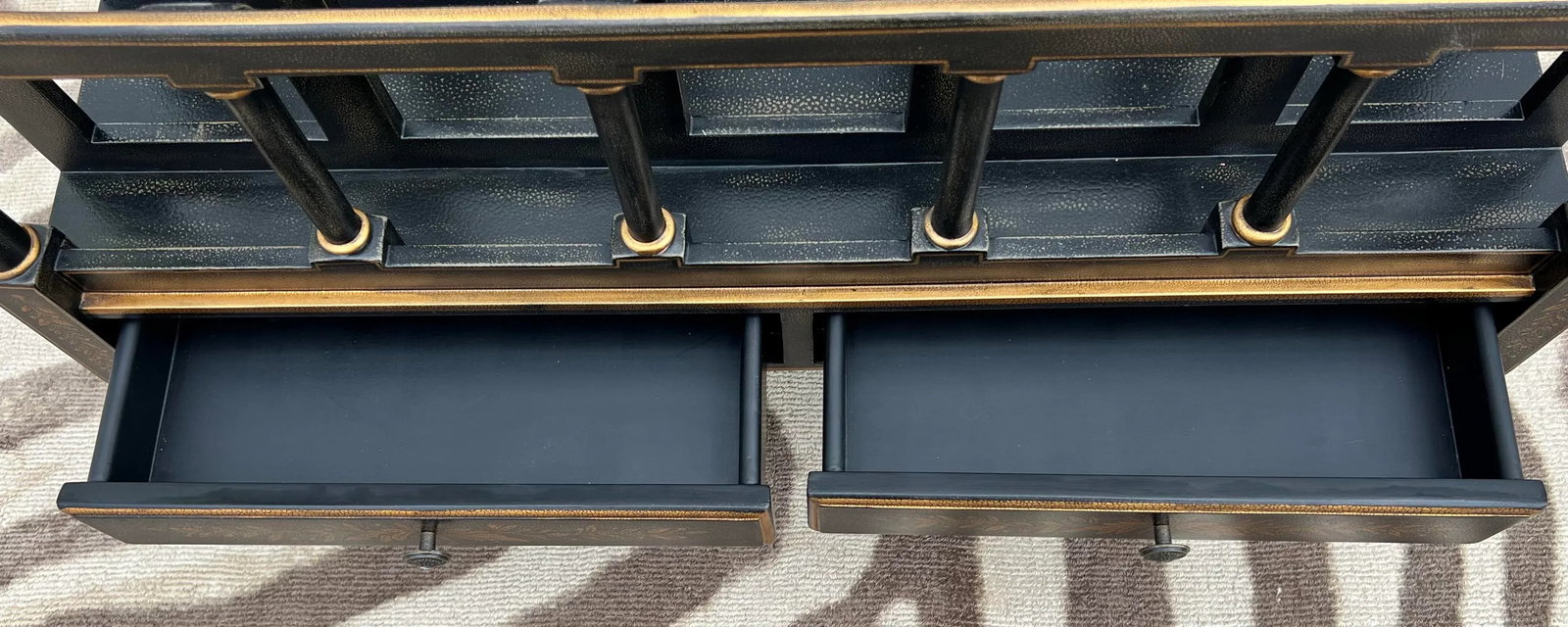 Vintage Regency Style Ebony Textured and Gilt Wood Canterbury / Magazine Rack in the Style of Maitla - 9