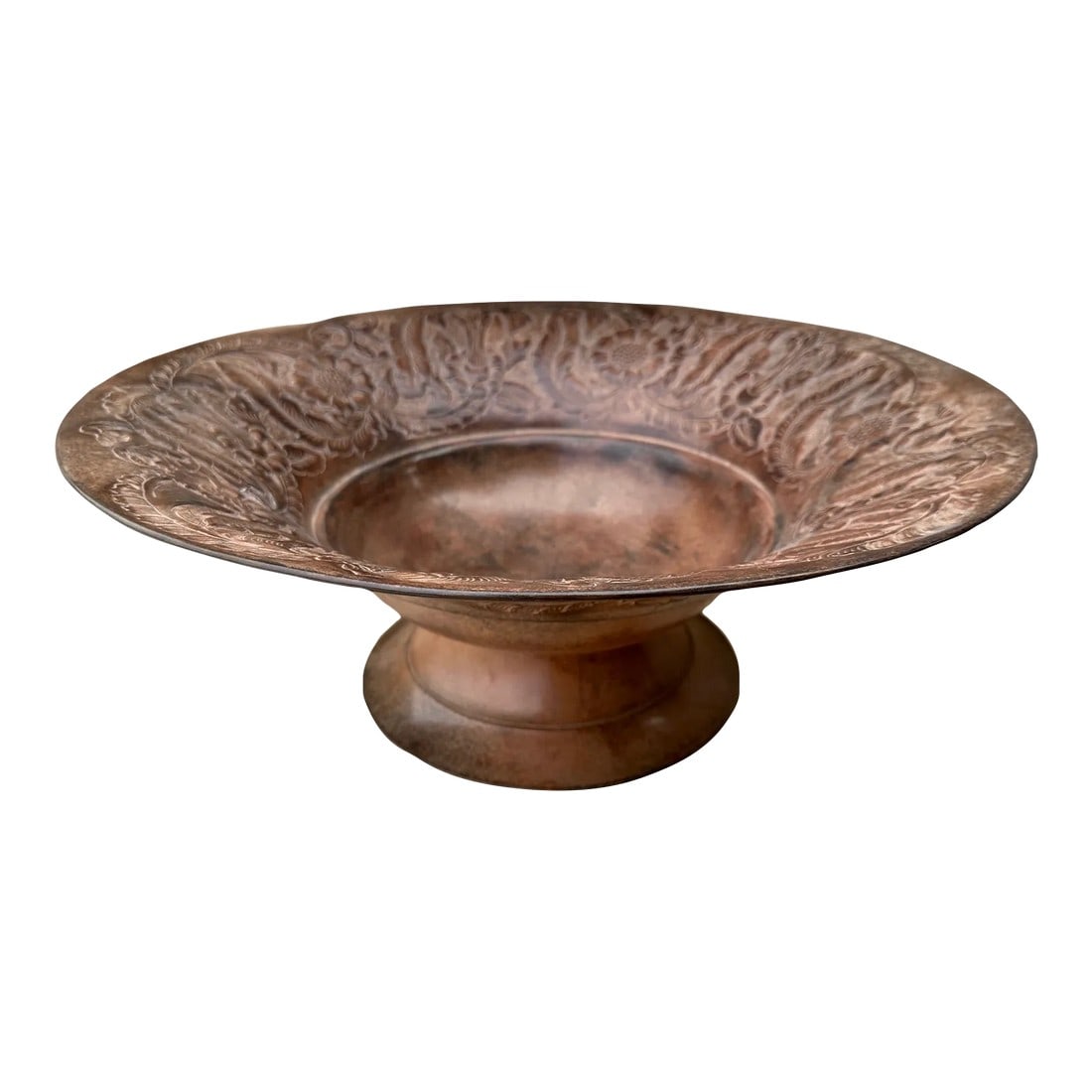 Revere Rustic Bronze Patina Decorative Bowl: Decorative Bronze Patina Metal Bowl great for fruit or decorative purpose's. Rustic patina, floral pattern. 19.25in round x 8in h Make sure to follow me, I have flash sales for my followers only 