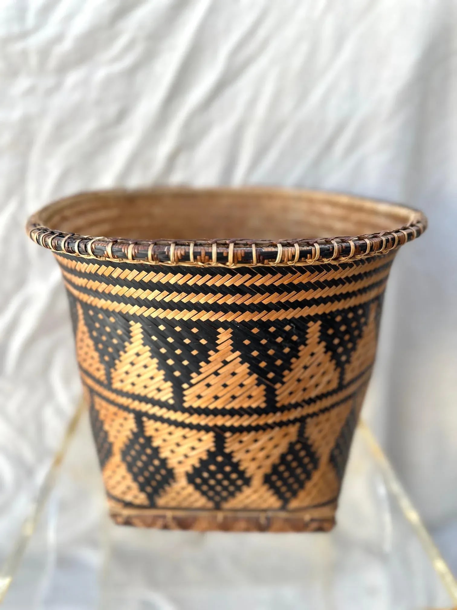 Vintage Palawan Woven Rattan Basket - 3