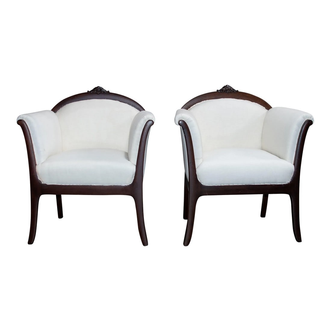 Pair of Swedish Grace Arm Chairs - Com Ready: Pair of newly restored Swedish Grace arm chairs. Swedish Grace was the brief design period precursing the more commonly identified Scandinavian Modern. It is a delicate balance of neoclassical element