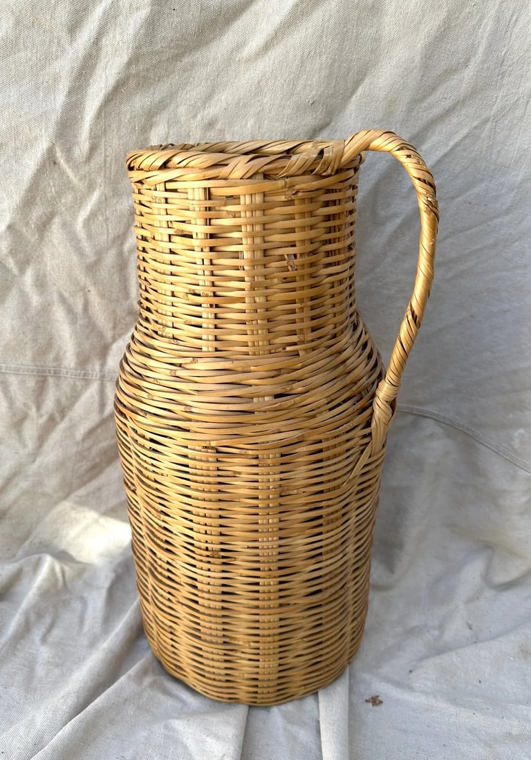 Vintage Woven Split Bamboo/Rattan Floor Vase - 2