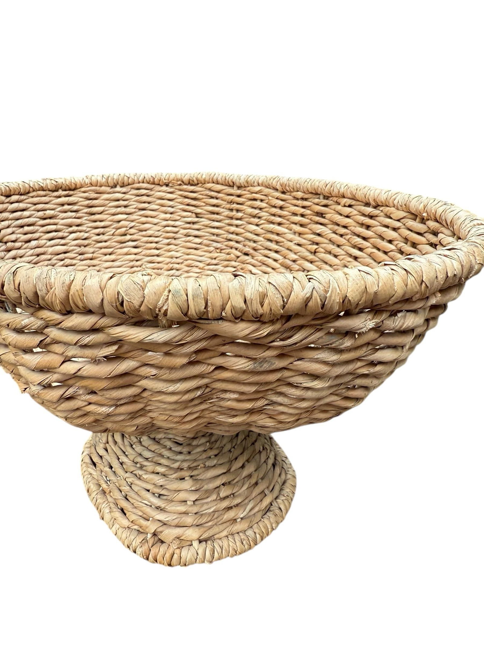 Large Sea Grass Rattan Pedestal Basket Woven Bowl - 12