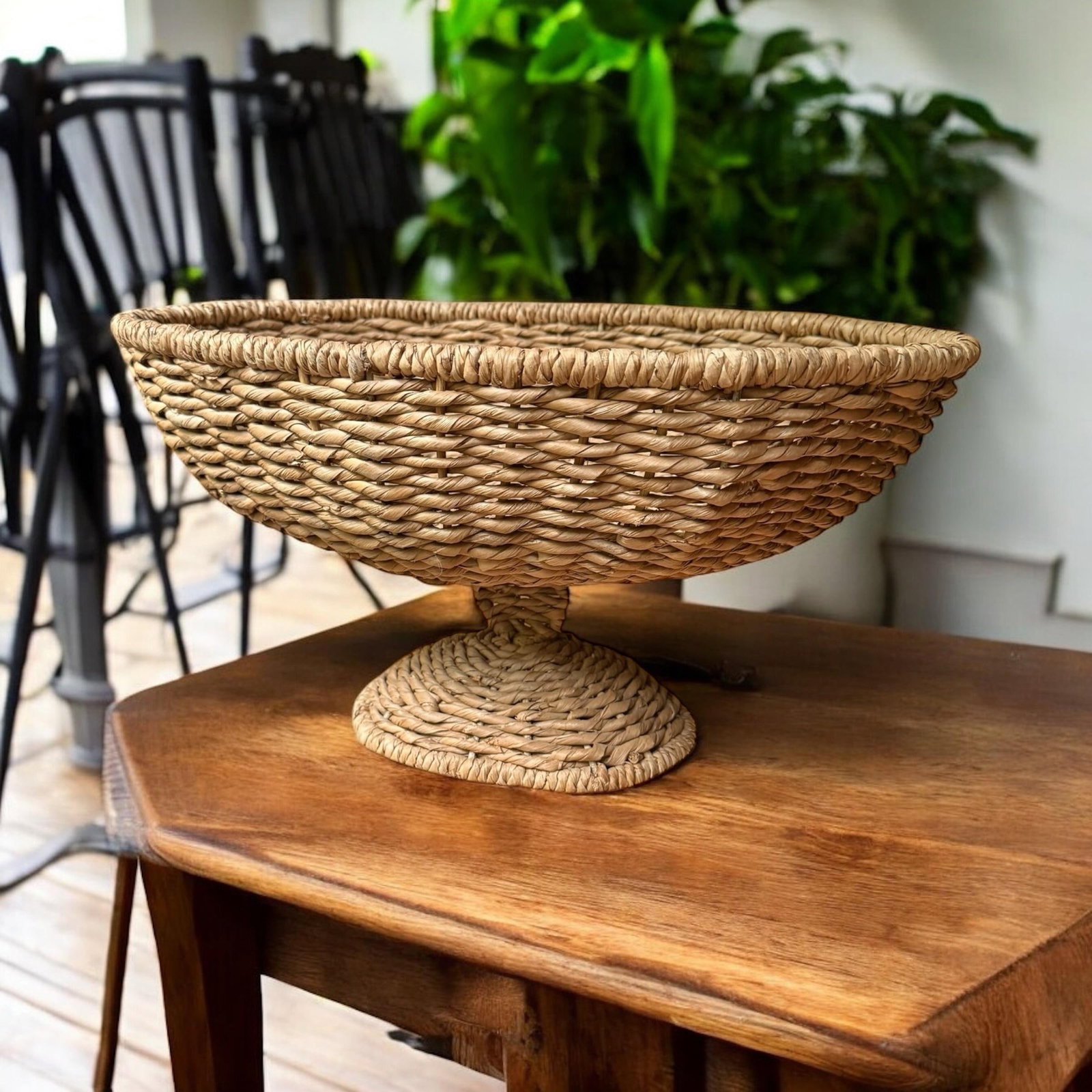 Large Sea Grass Rattan Pedestal Basket Woven Bowl - 2