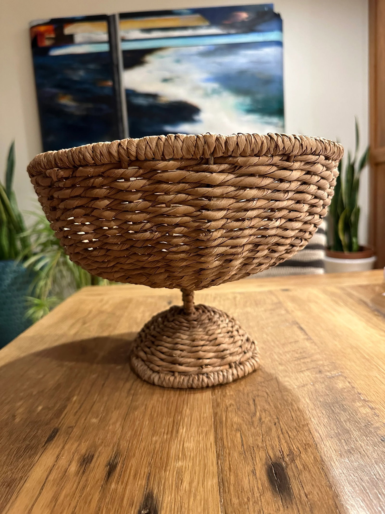 Large Sea Grass Rattan Pedestal Basket Woven Bowl - 5