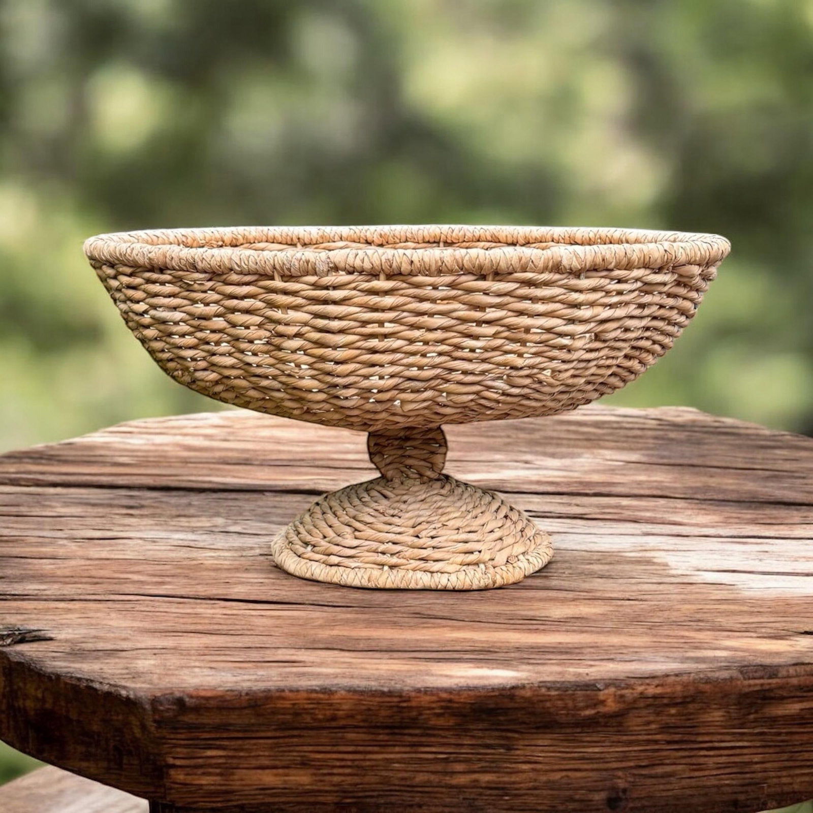 Large Sea Grass Rattan Pedestal Basket Woven Bowl - 8
