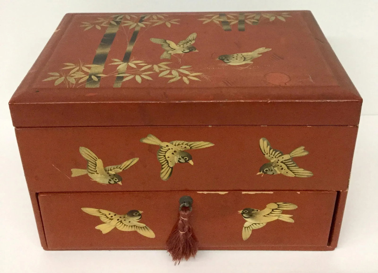 1930s Vintage Japanese Lacquerware Hand-Painted Jewelry Box - 13